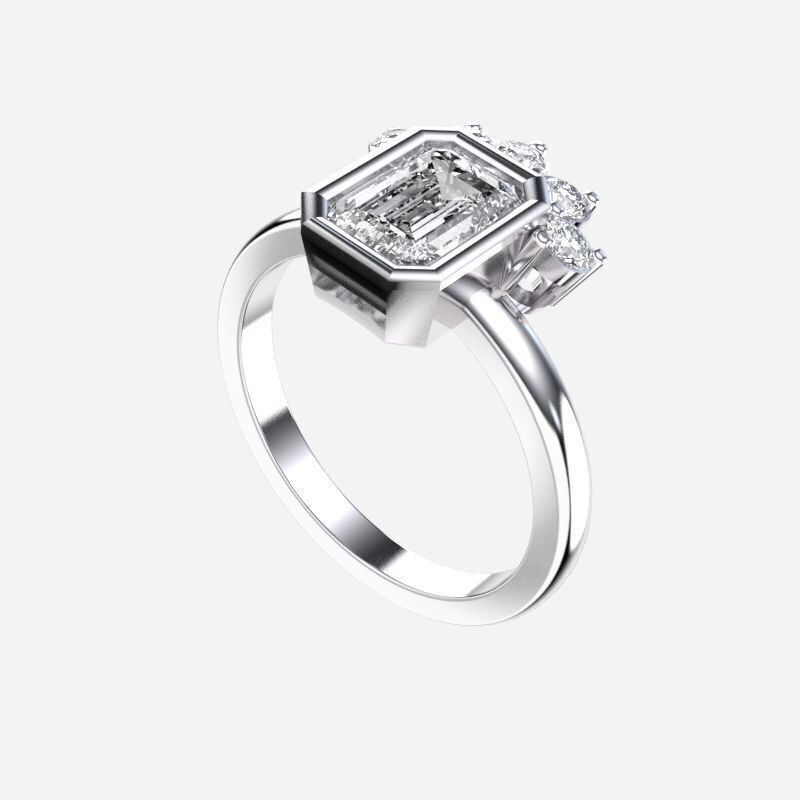 Emerald Diamond Solitaire Ring 3D print model_11