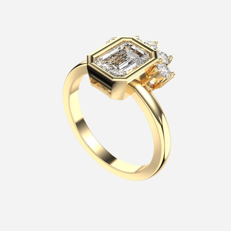 Emerald Diamond Solitaire Ring 3D print model_5