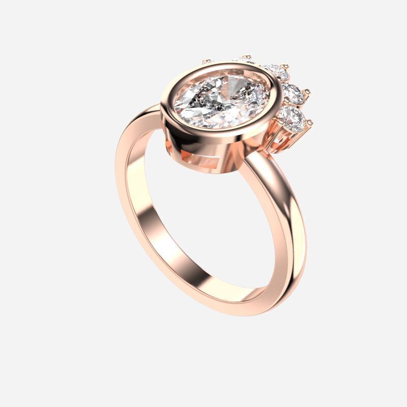 Oval Diamond Solitaire Ring 3D print model_8