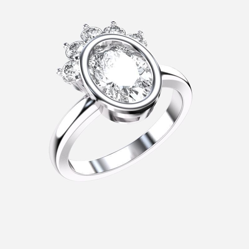Oval Diamond Solitaire Ring 3D print model_10