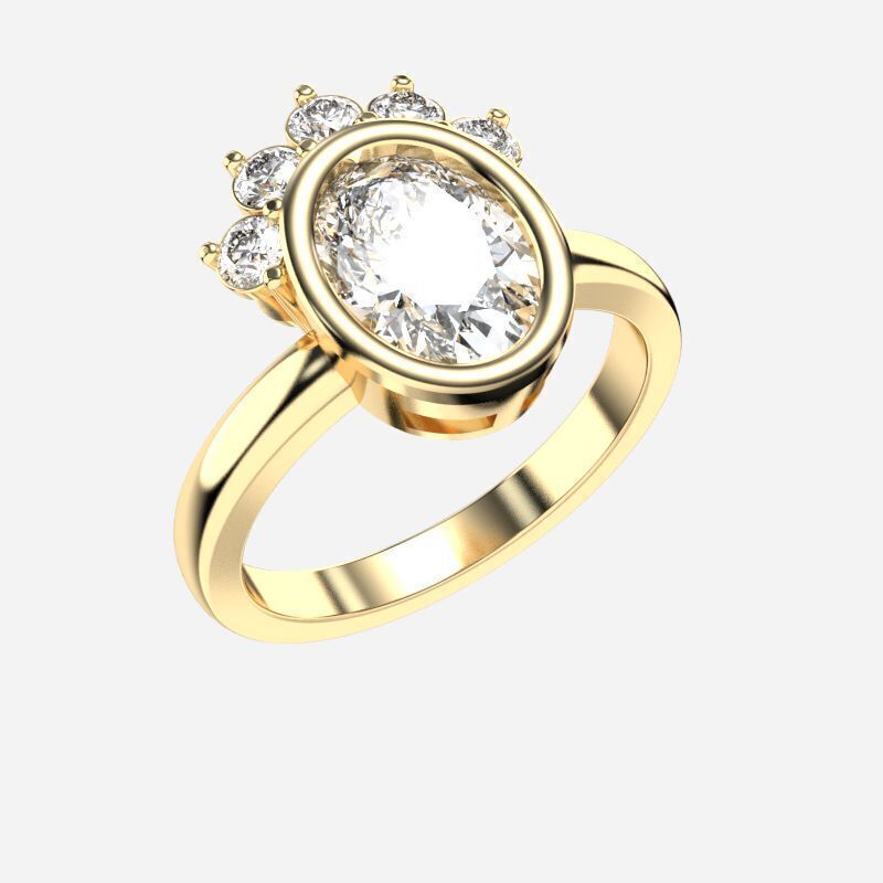 Oval Diamond Solitaire Ring 3D print model_4