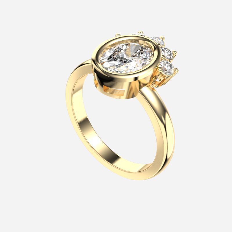 Oval Diamond Solitaire Ring 3D print model_5