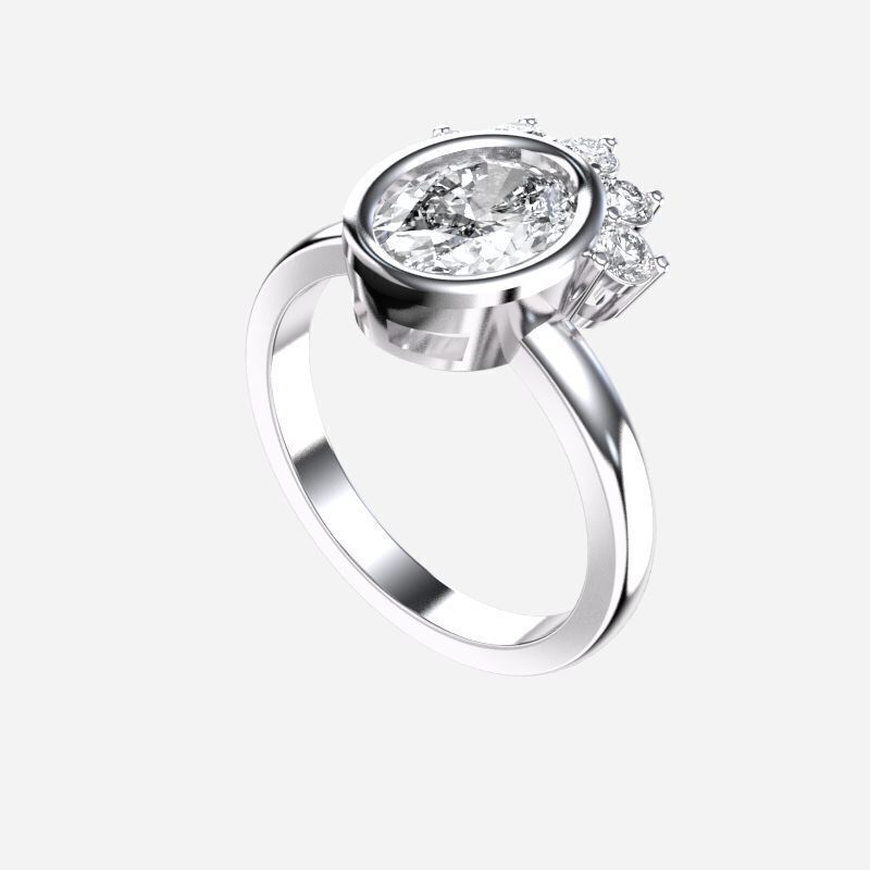 Oval Diamond Solitaire Ring 3D print model_11