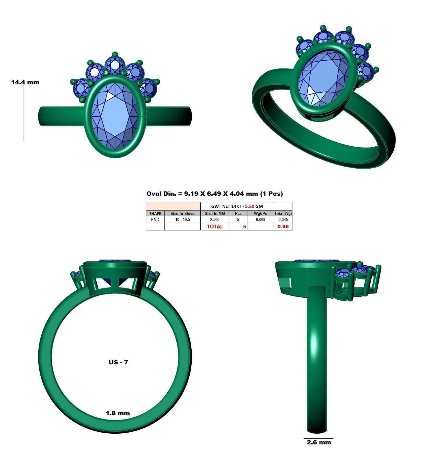 Oval Diamond Solitaire Ring 3D print model_12
