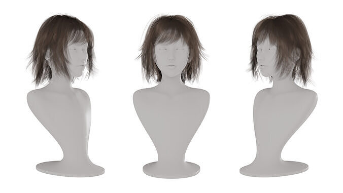 Realistic Female Short Hair Card Low-poly 3D model