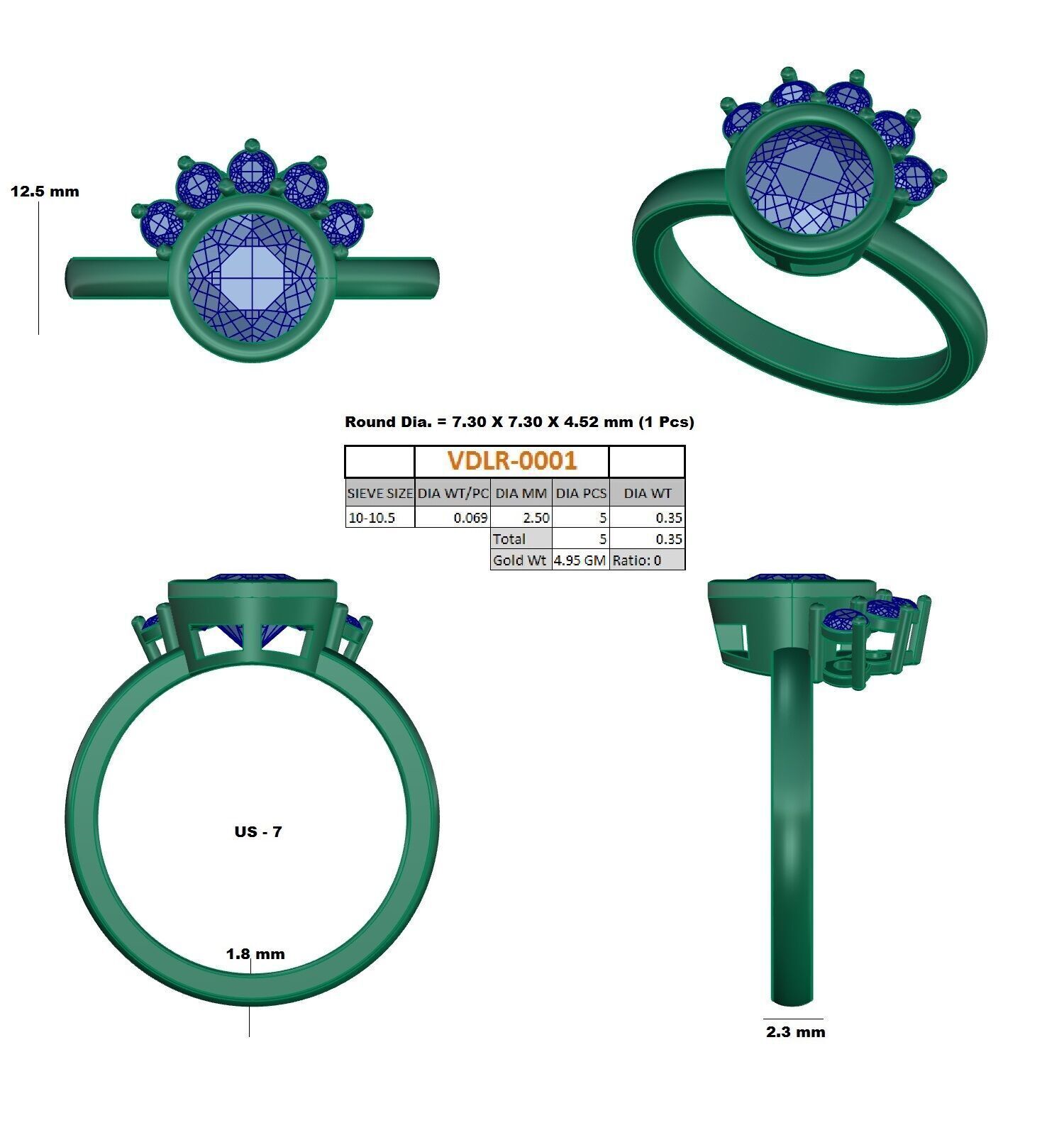 Round Diamond Solitaire Ring 3D print model_12