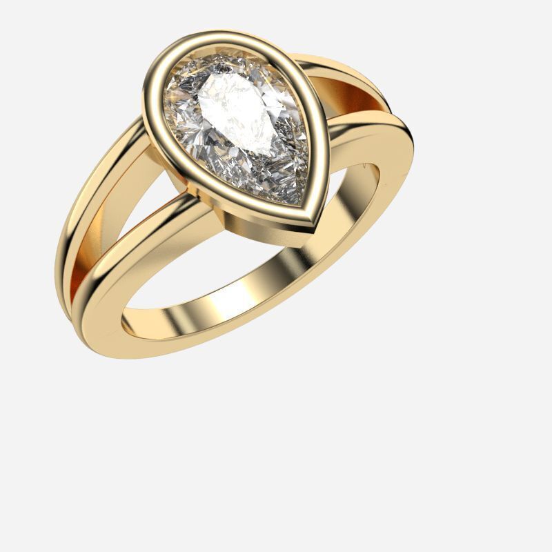 Pear Diamond Solitaire Ring 3D print model_4