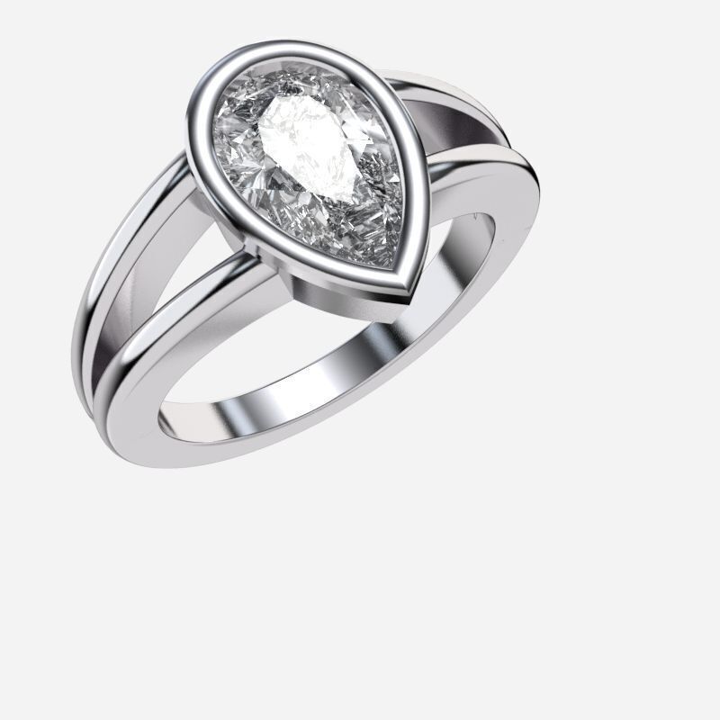 Pear Diamond Solitaire Ring 3D print model_10