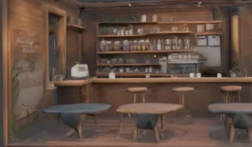 A warm rustic cafe interior 3D model_0