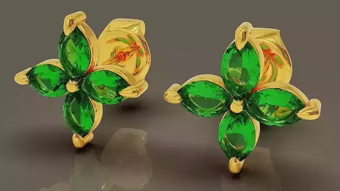 Prong set marquise shape diamond flower stud earring