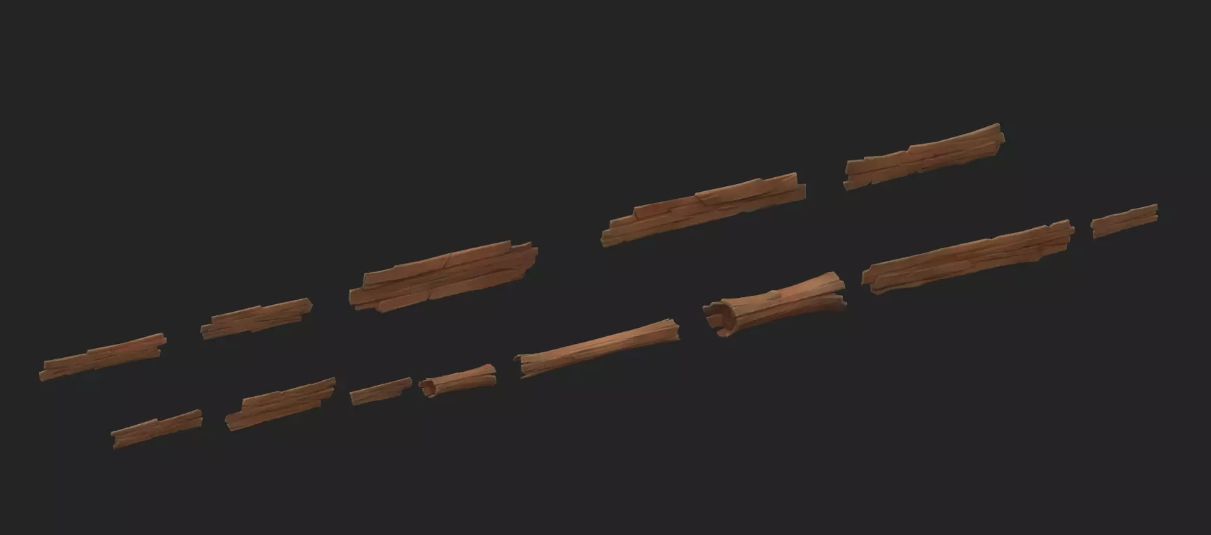 Stylized Wooden Planks Logs Pack Low-poly 3D model