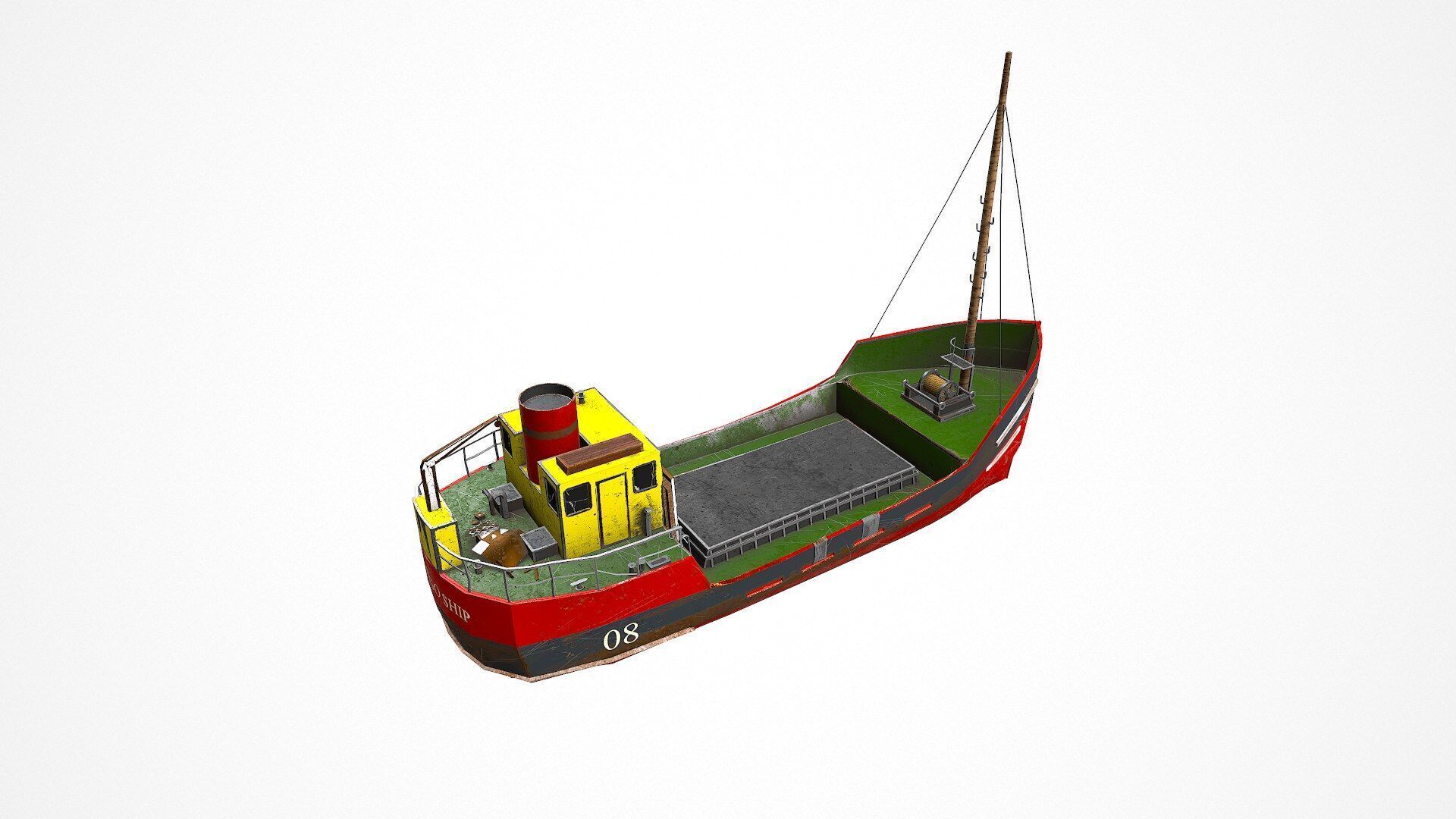 Old Cargo Ship Low-poly PBR Low-poly 3D model_10