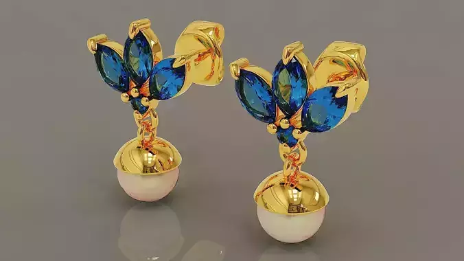 Pearl and marquise shape diamond stud earring