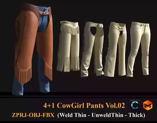 5 Women Cowgirl - Western Pants 3D model vol 02