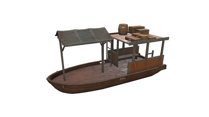 Old Wooden Boat Low-poly Low-poly 3D model
