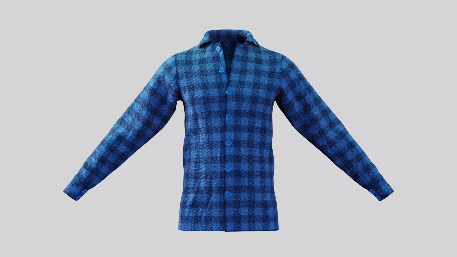 Male Shirt 01 Blue Fannel Checkered Low-poly 3D model