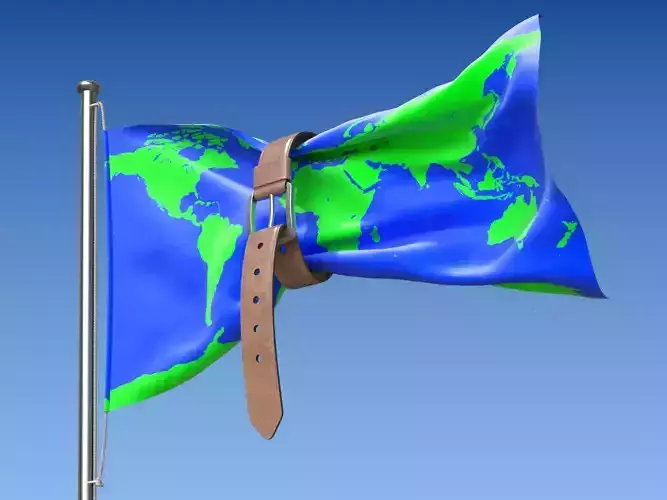 Flag with Belt conceptual 3D model of a world budget crisis 3D model