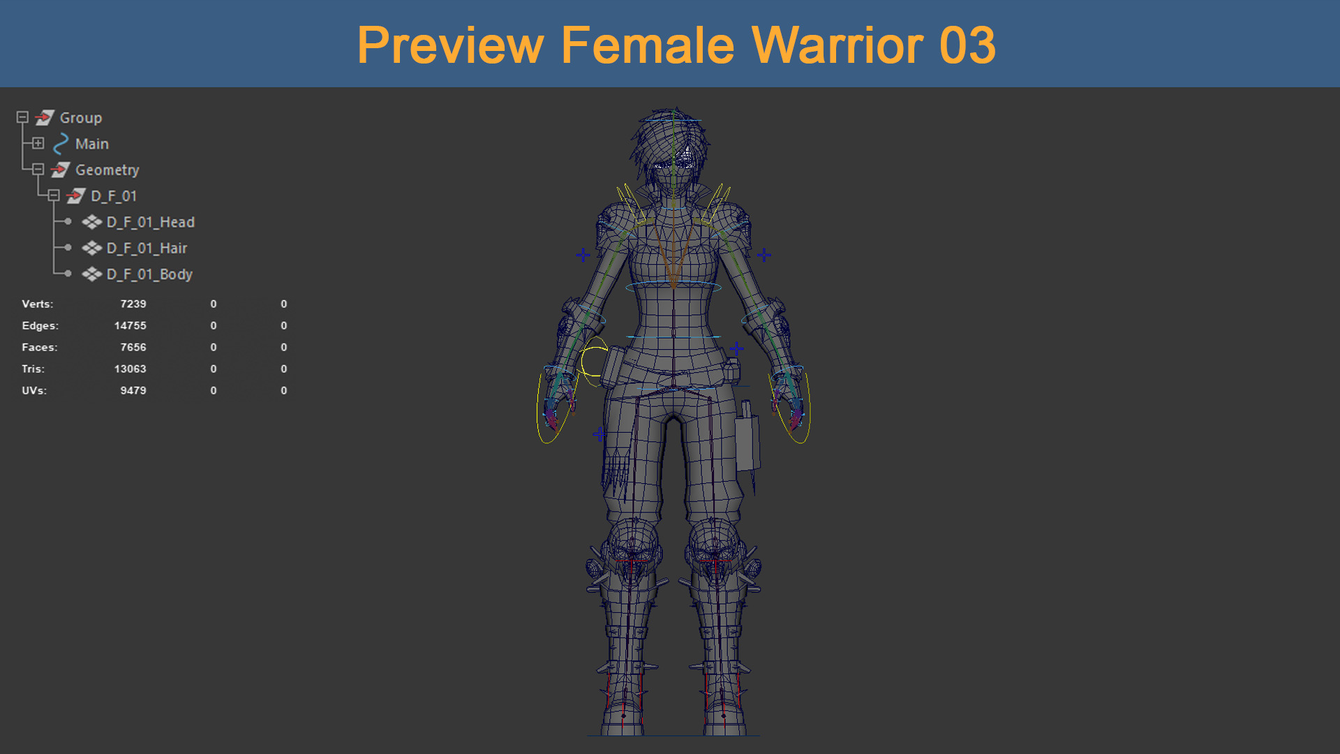 Character Female Warriors 03 - Ready for game Low-poly 3D model_2