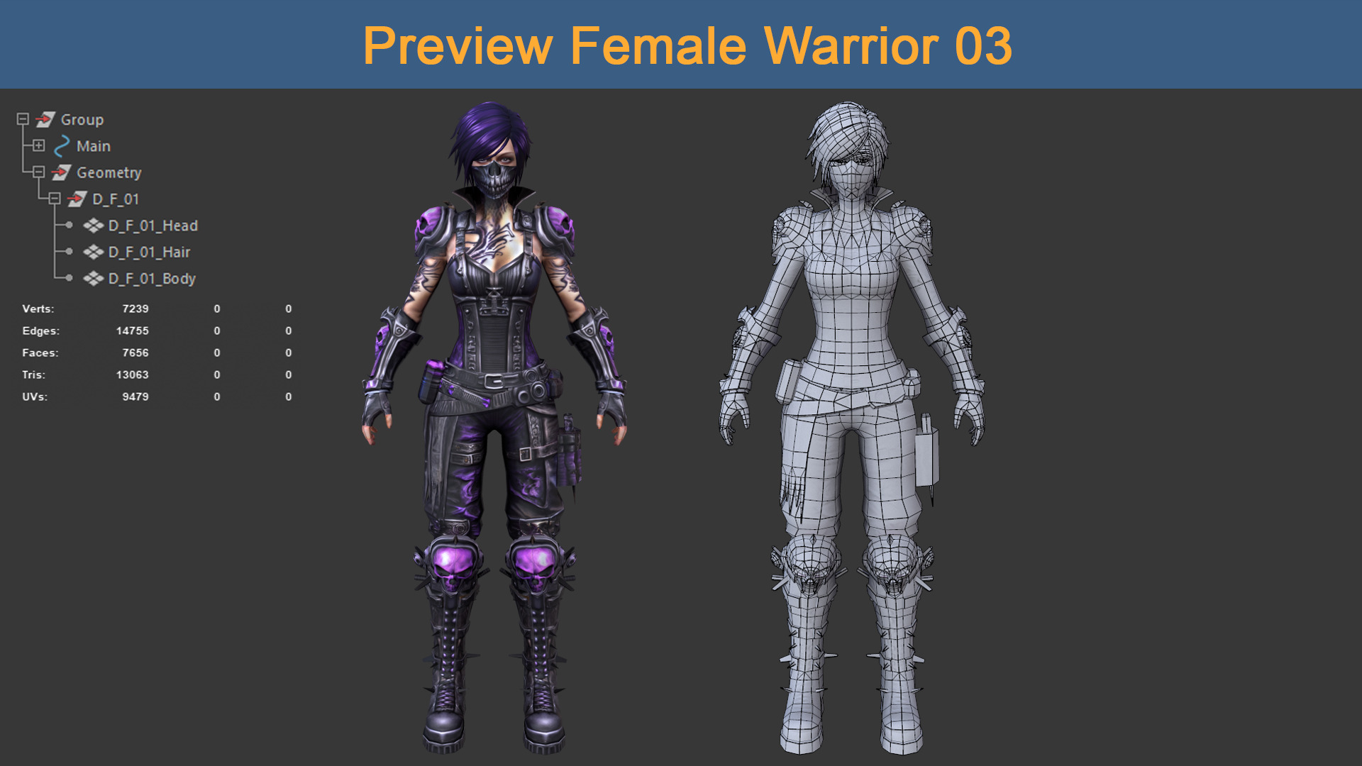 Character Female Warriors 03 - Ready for game Low-poly 3D model_3