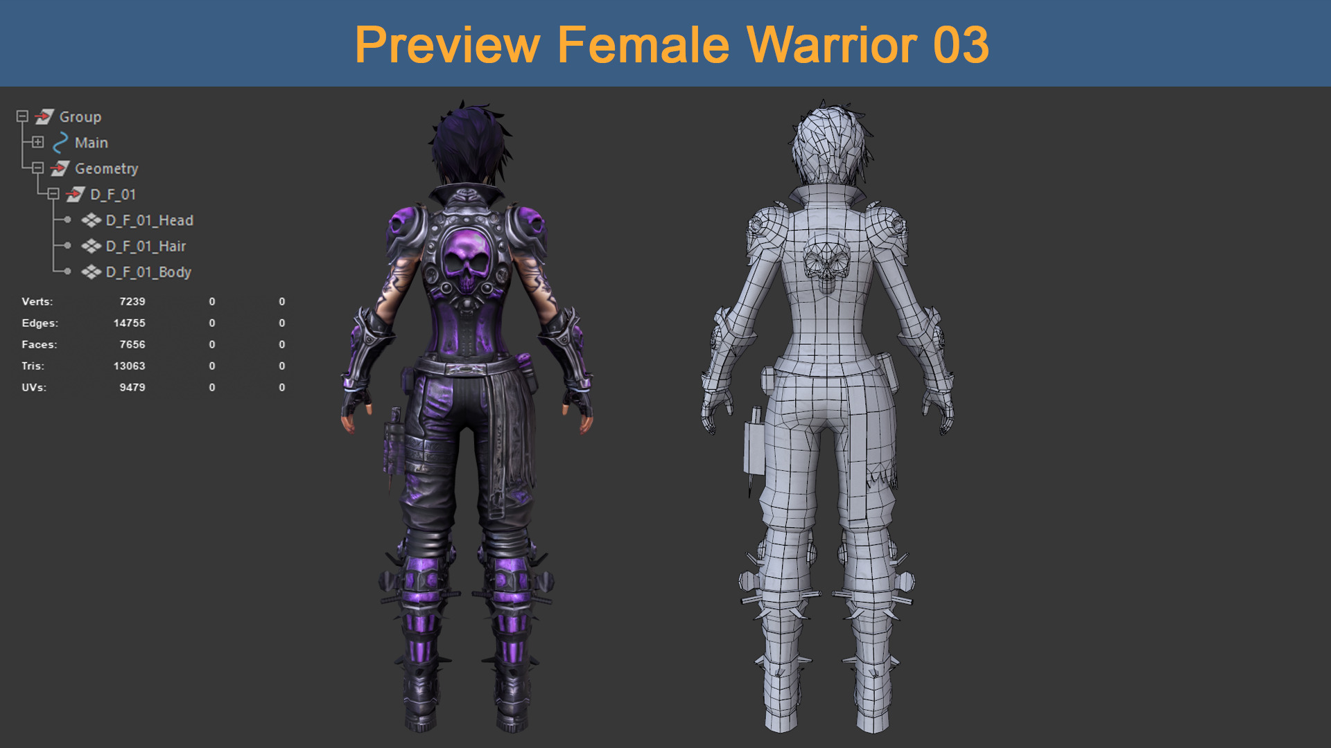 Character Female Warriors 03 - Ready for game Low-poly 3D model_6