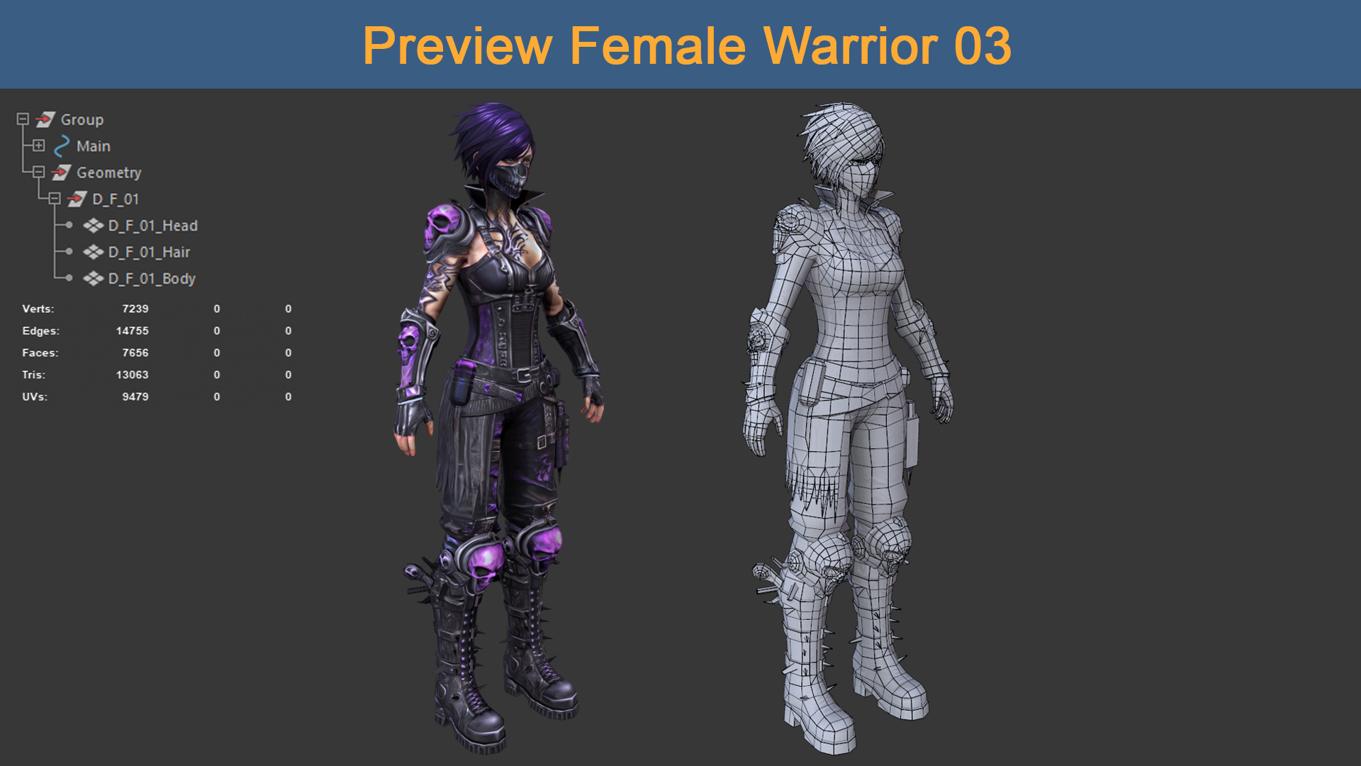 Character Female Warriors 03 - Ready for game Low-poly 3D model_4