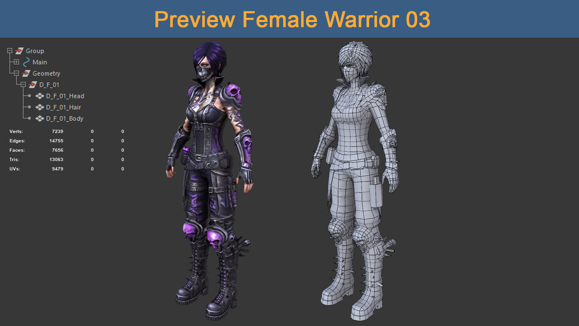 Character Female Warriors 03 - Ready for game Low-poly 3D model_8