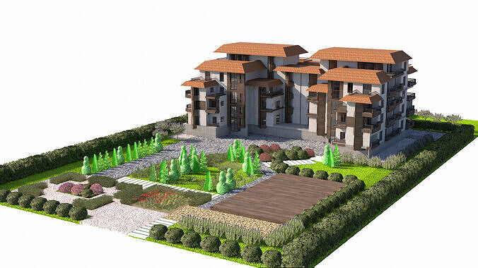 Residential Estate with Lush Garden Environment 3D model