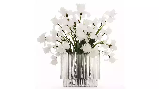 Beautiful white bouquet in a glass vase with flowers Iris 566