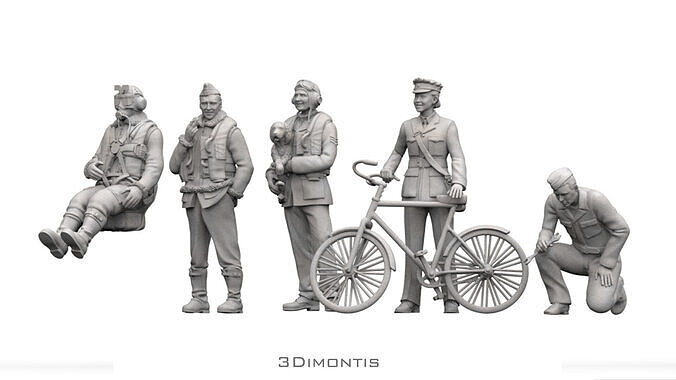 British Pilots and Ground Personnel WW2 3D print model