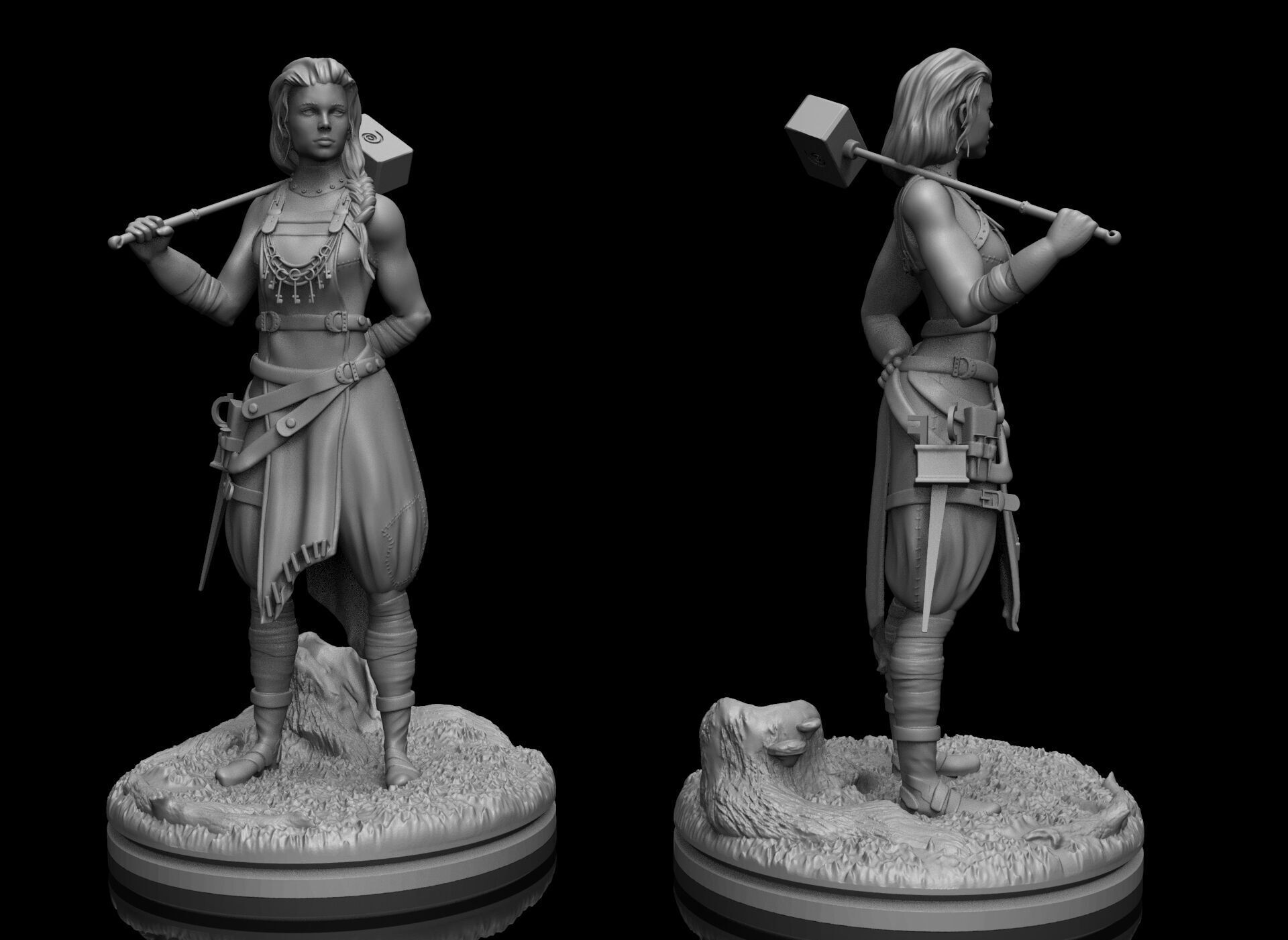 Warrior with war hammer 3D print model_1