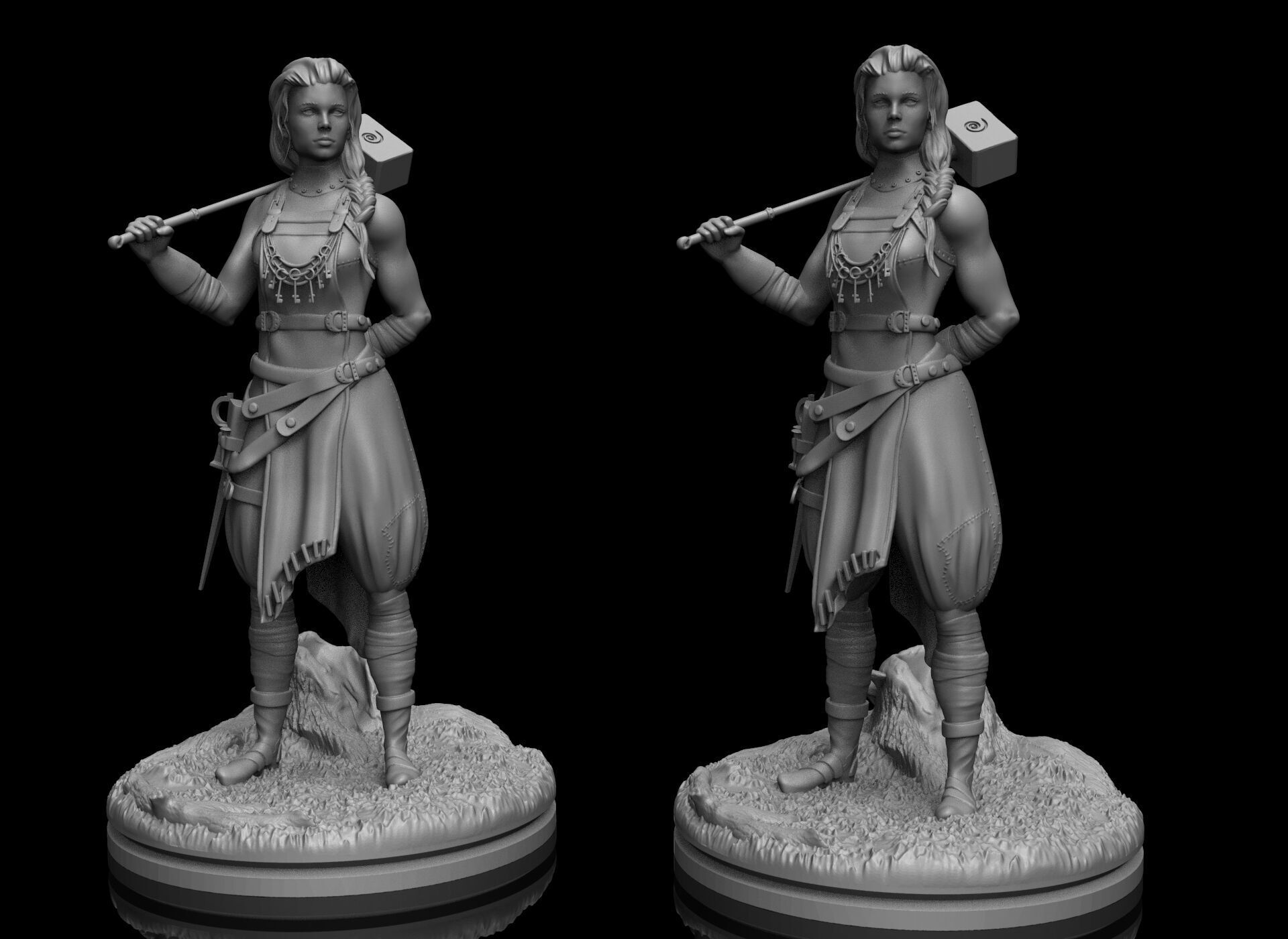 Warrior with war hammer 3D print model_2