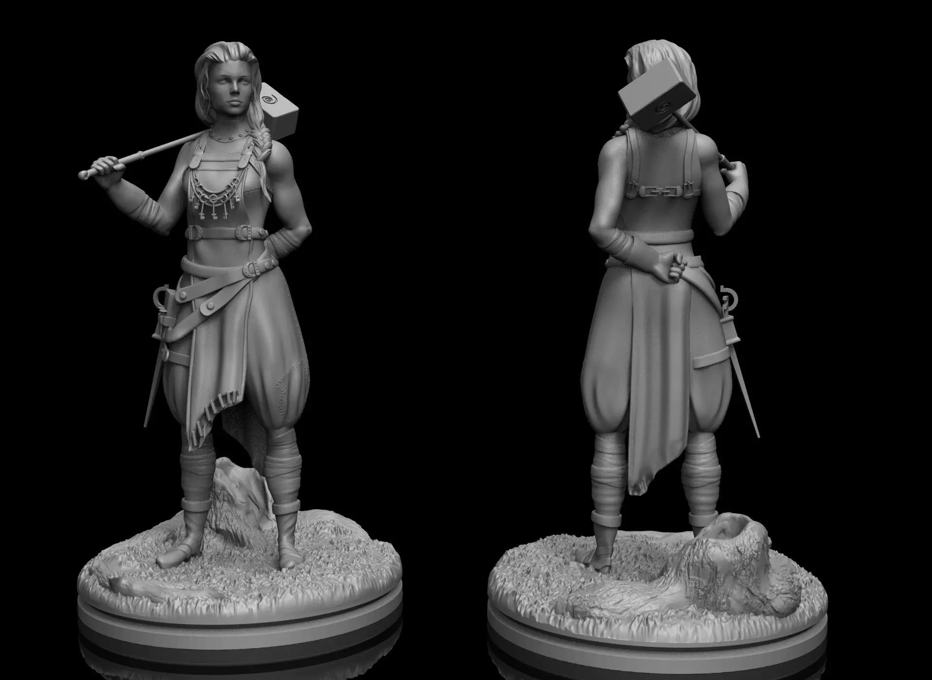 Warrior with war hammer 3D print model_0