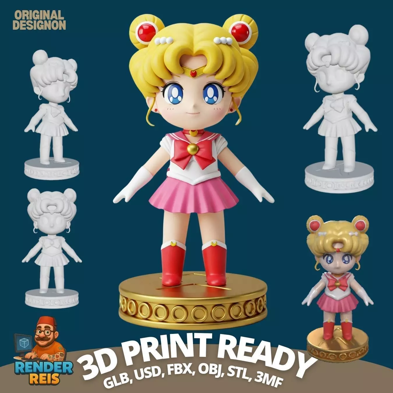 Chibi Defender of the Moon in 3D 3D print model_0