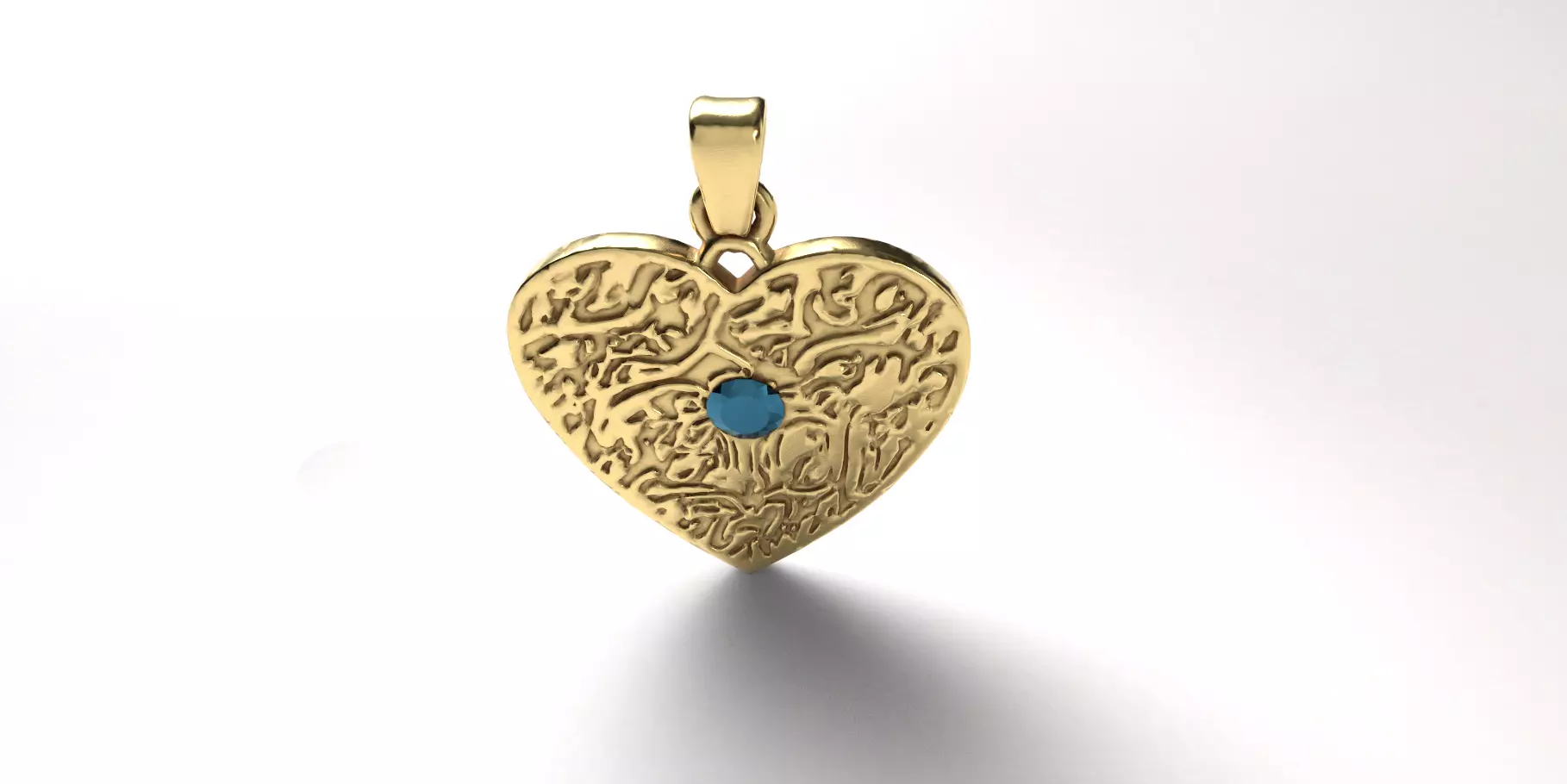 Golden Heart Necklace Pendant with a Blue Diamond 3D Model Free 3D model