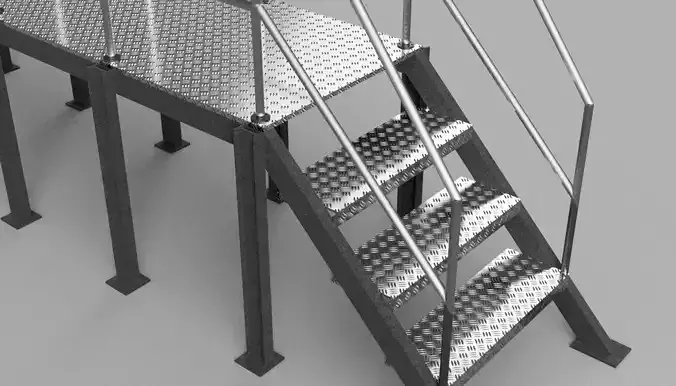 Industrial Elevated Walkway with Stairs 3D print model