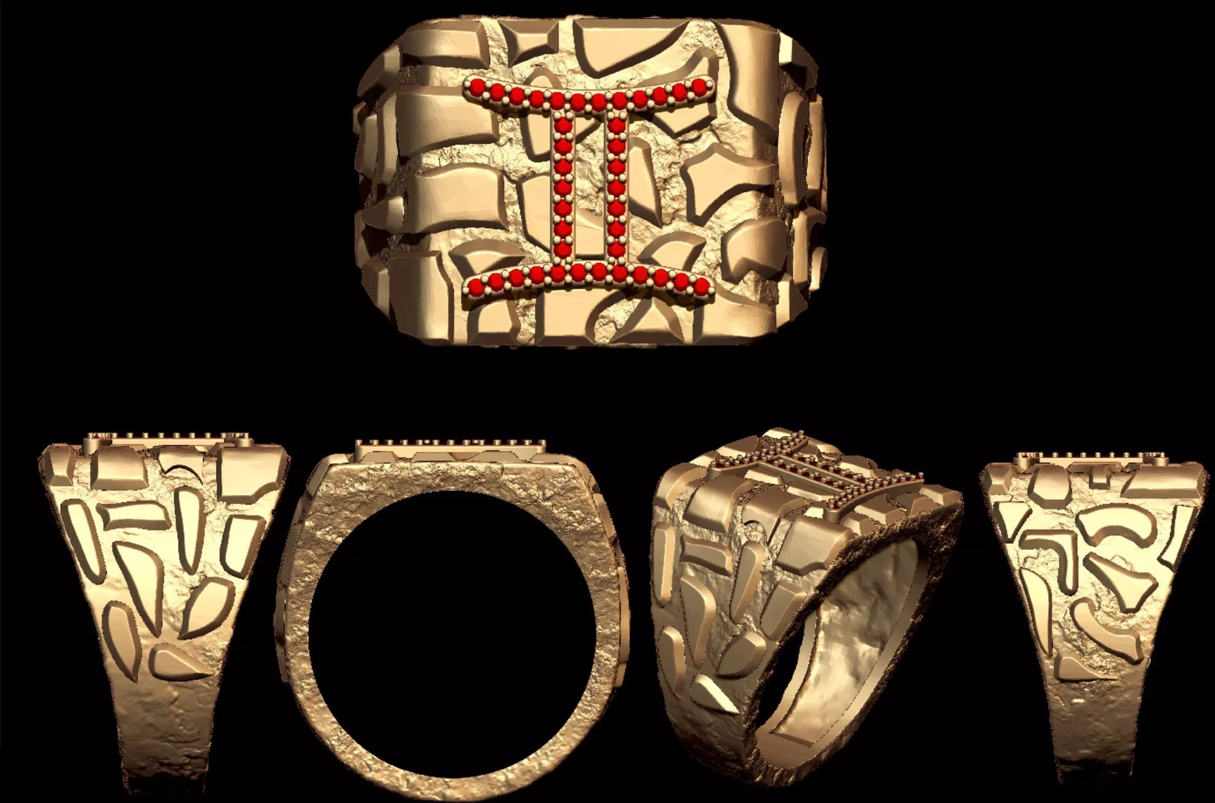 Diamond Gemini Horoscope Zodiac Nugget Ring 3D print model