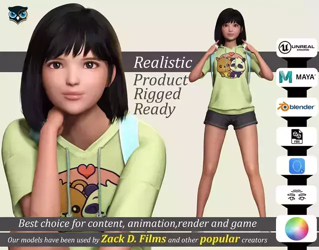 Realistic School Girl  Game Ready 3D Character