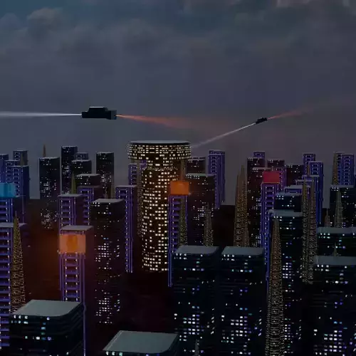 Futuristic Sci-Fi City Stylized Night Scene with Flying Vehicles Low-poly 3D model