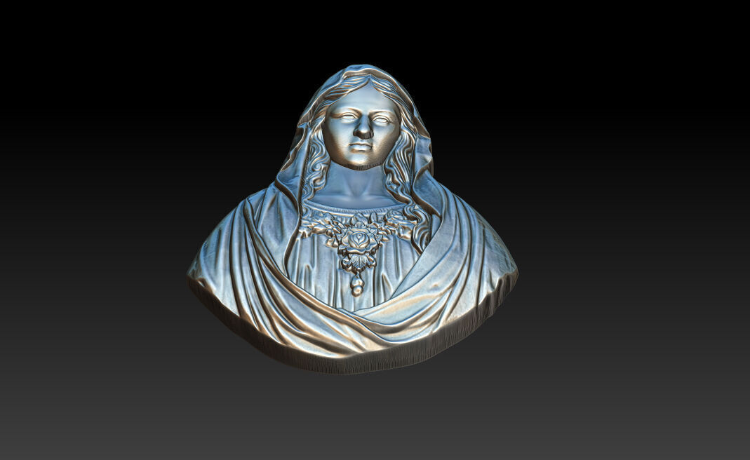 Virgin Mary Bust Relief 3D STL Relief Model for CNC Machine 3D print model_12