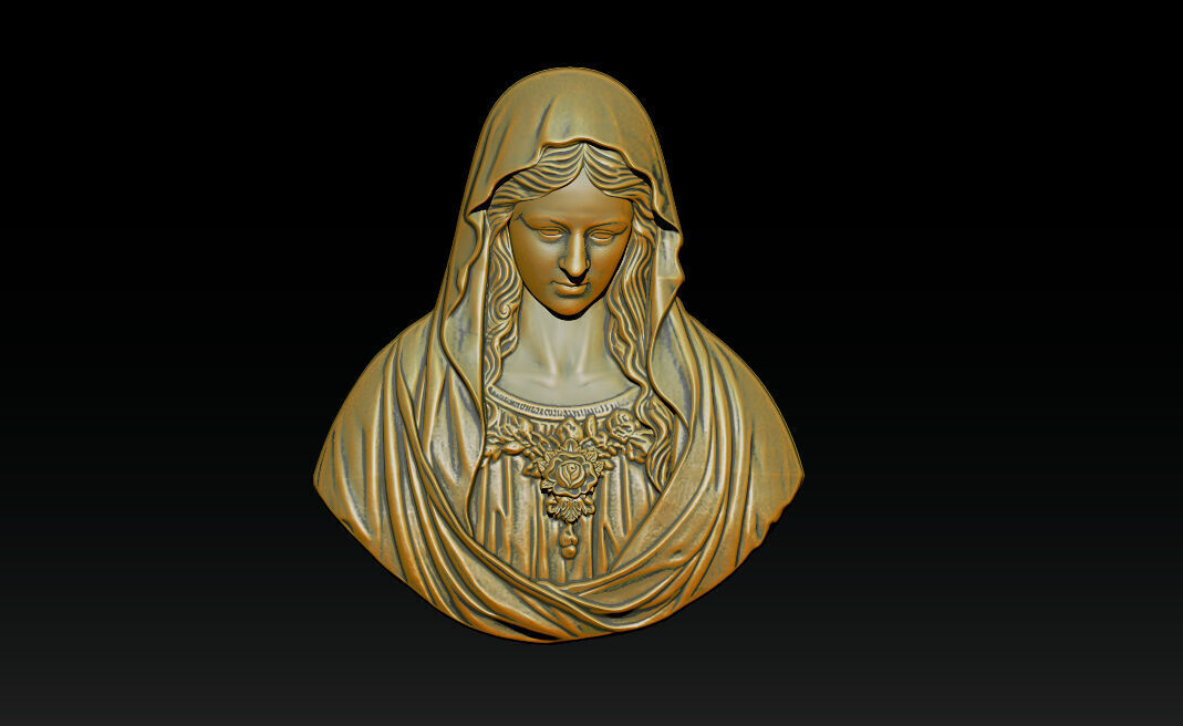 Virgin Mary Bust Relief 3D STL Relief Model for CNC Machine 3D print model_2
