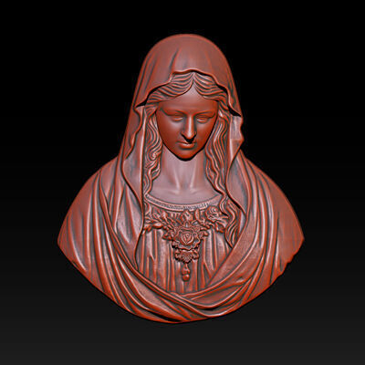 Virgin Mary Bust Relief 3D STL Relief Model for CNC Machine 3D print model_15