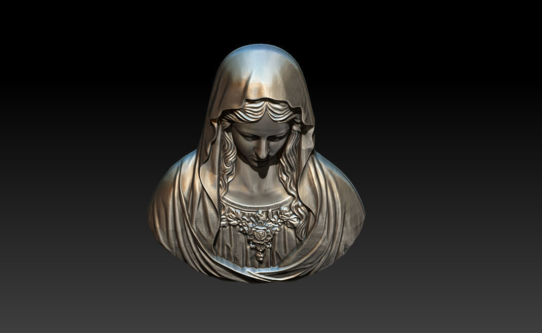 Virgin Mary Bust Relief 3D STL Relief Model for CNC Machine 3D print model_11