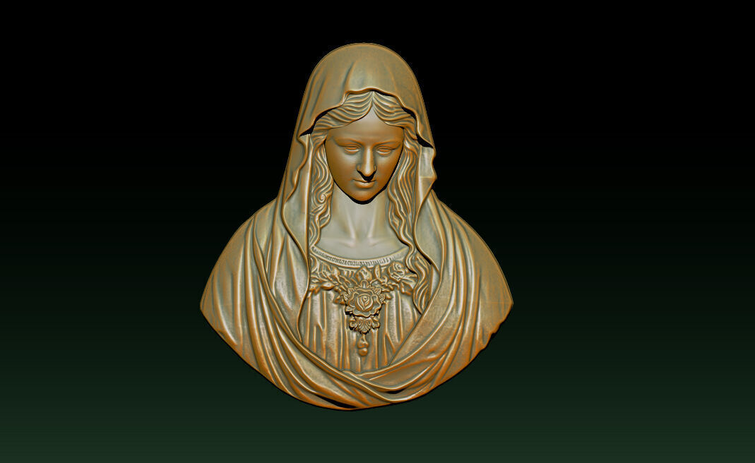 Virgin Mary Bust Relief 3D STL Relief Model for CNC Machine 3D print model_8