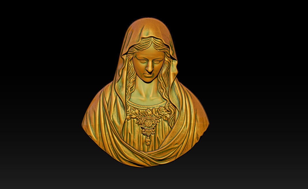 Virgin Mary Bust Relief 3D STL Relief Model for CNC Machine 3D print model_6