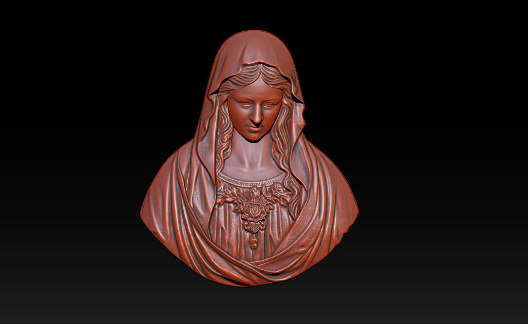 Virgin Mary Bust Relief 3D STL Relief Model for CNC Machine 3D print model_3