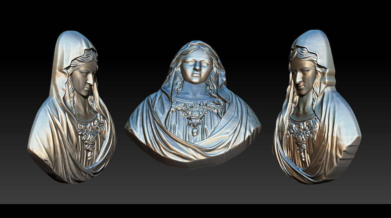 Virgin Mary Bust Relief 3D STL Relief Model for CNC Machine 3D print model_13