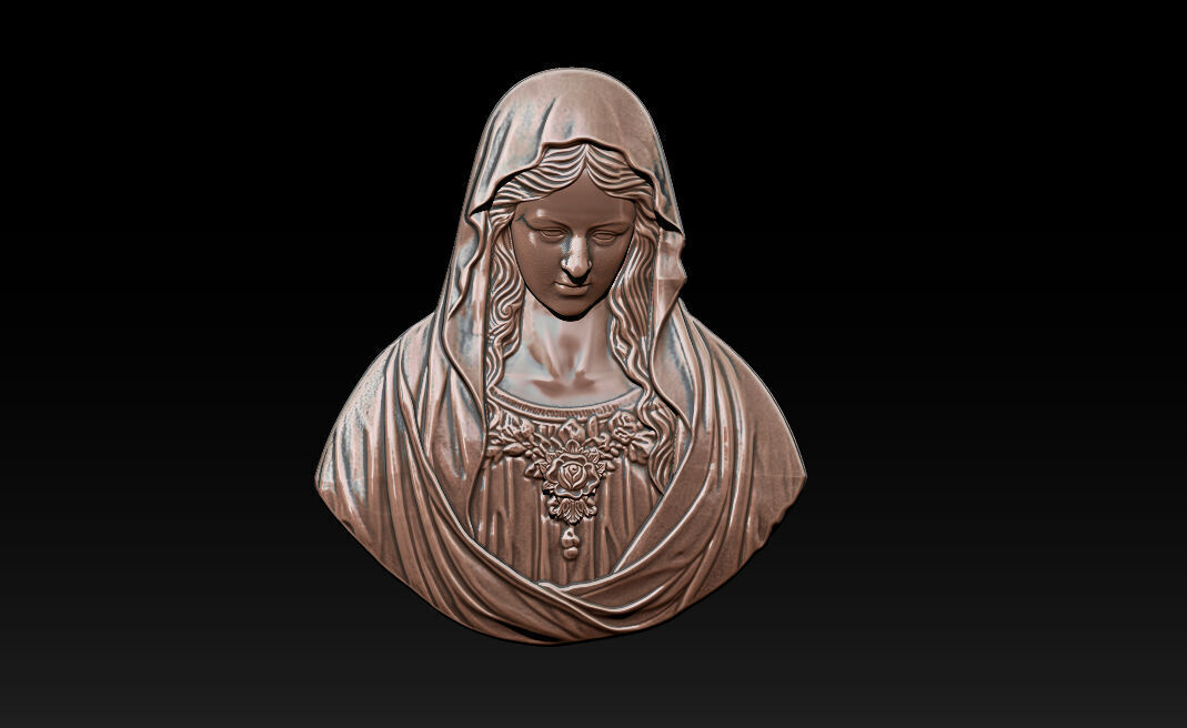 Virgin Mary Bust Relief 3D STL Relief Model for CNC Machine 3D print model_5
