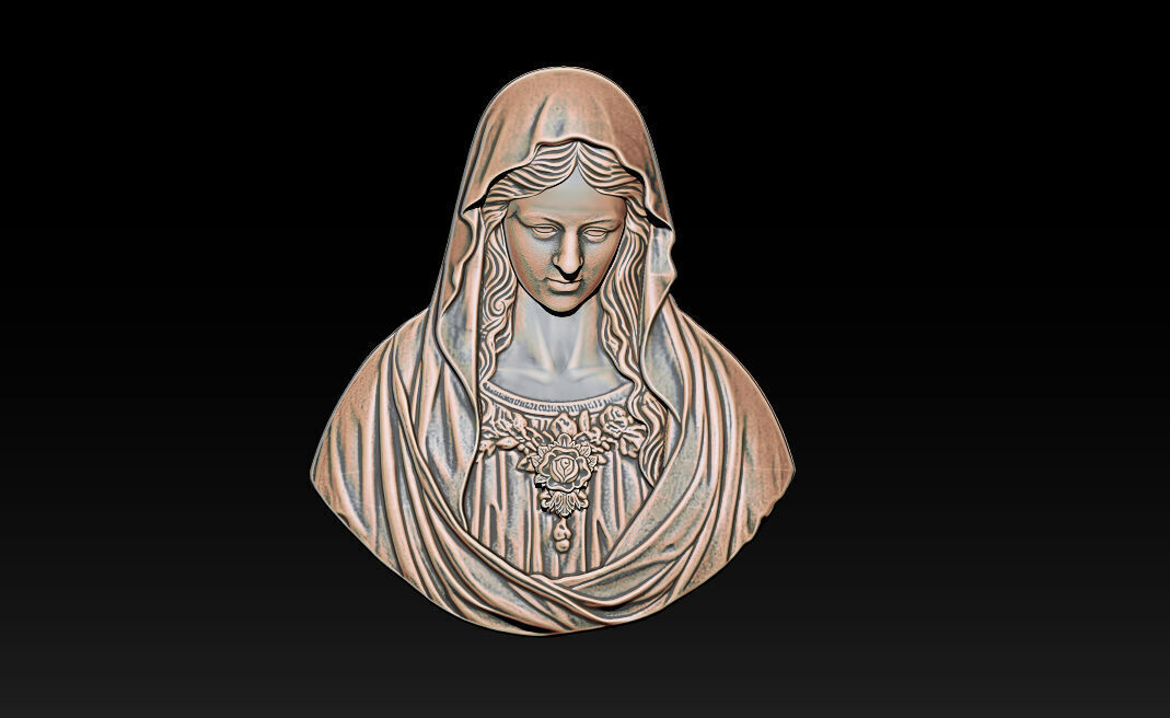 Virgin Mary Bust Relief 3D STL Relief Model for CNC Machine 3D print model_4