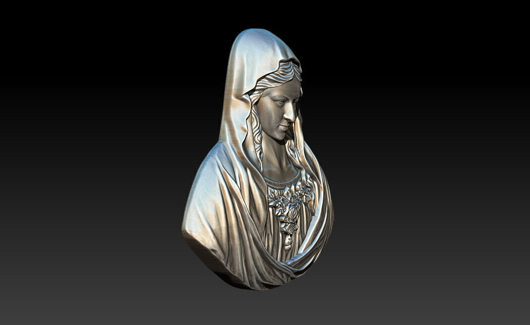 Virgin Mary Bust Relief 3D STL Relief Model for CNC Machine 3D print model_10
