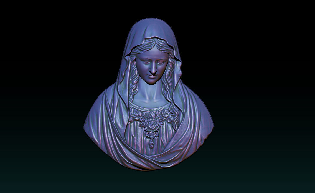 Virgin Mary Bust Relief 3D STL Relief Model for CNC Machine 3D print model_1